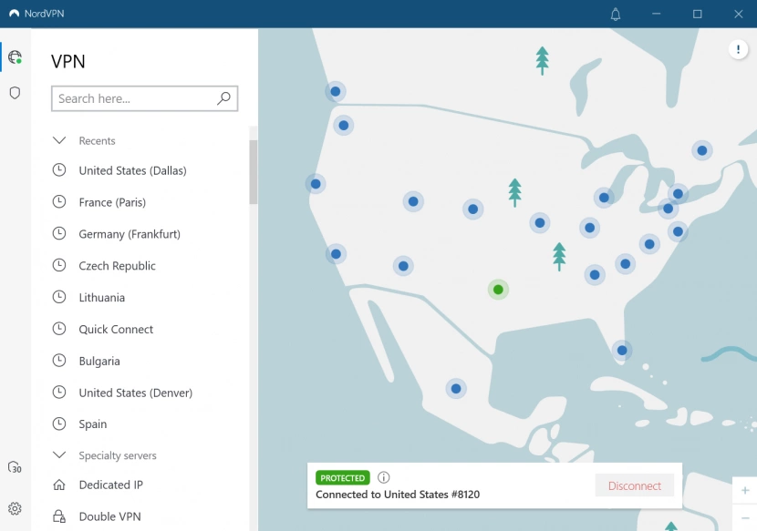 Image of NordVPN main panel